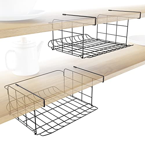 2× Estante inferior y cesta de almacenaje, diseño enrejado – organizador versátil y práctica cesta colgante para cocina (higiénica de limpiar) u oficina, fabricada en metal para estantes KD Essentials