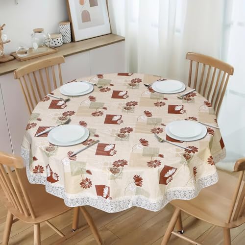 Image of Dakshya Industries PVC Waterproof Round Table Cover for 4 Seater Dining Table | 60 Inch Round Printed Table Cover | Spill Proof, Oil Resistant, Heat Resistant, Wipe Clean