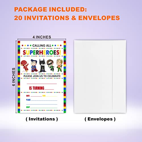 Superhero Birthday Invitation, Comics Heroes Invitation Cards For Boys And Girls, 20 Fill-In Invites With Envelopes-Party Favor Decorations And Supplies-A21 #TOP1