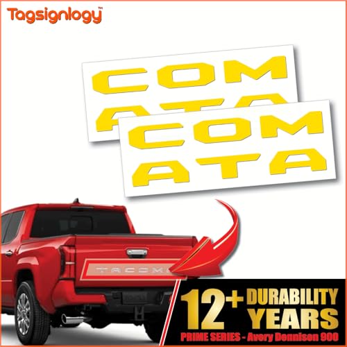 Image of (2 Sets) Prime Series UV Weatherproof Vinyl Decals Precut Letter Inserts Compatible Fits Tacoma Tailgate 2024-2026 (Gloss Yellow)
