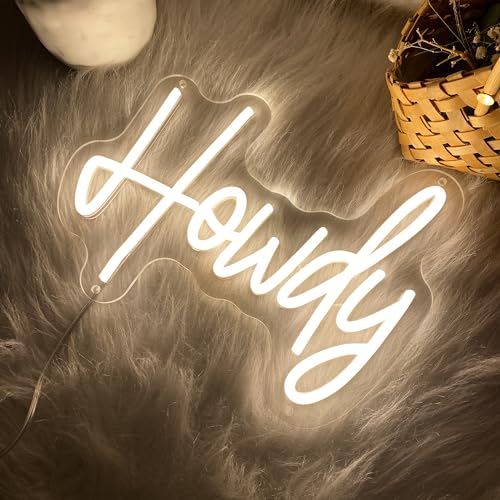 Image of Howdy Neon Sign for wall decor,USB Led Light Up Signs for Bedroom Birthday Wedding Party Boyfriend Girlfriend Lover Room Bathroom neon light personalized Decoration Gift with 3-Lever Brightness
