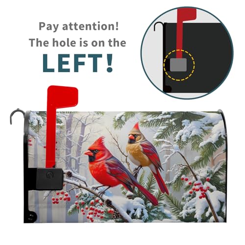 Image of Winter Cardinal Mailbox Covers Magnetic Standard Size 21 inchx18 inch Christmas Mail box Cove Decoration Red Birds Magnetic Mailbox Wraps Post Holly Berry Letter Box Cover for Home Garden Outdoor Yard