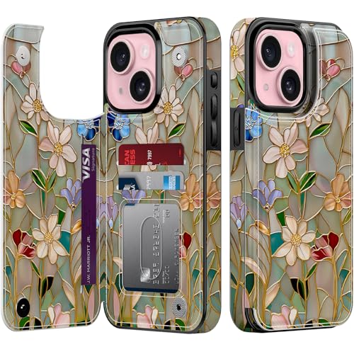 Housse portefeuille iPhone 14/13 Esdot anti-piratage et antichoc fleur