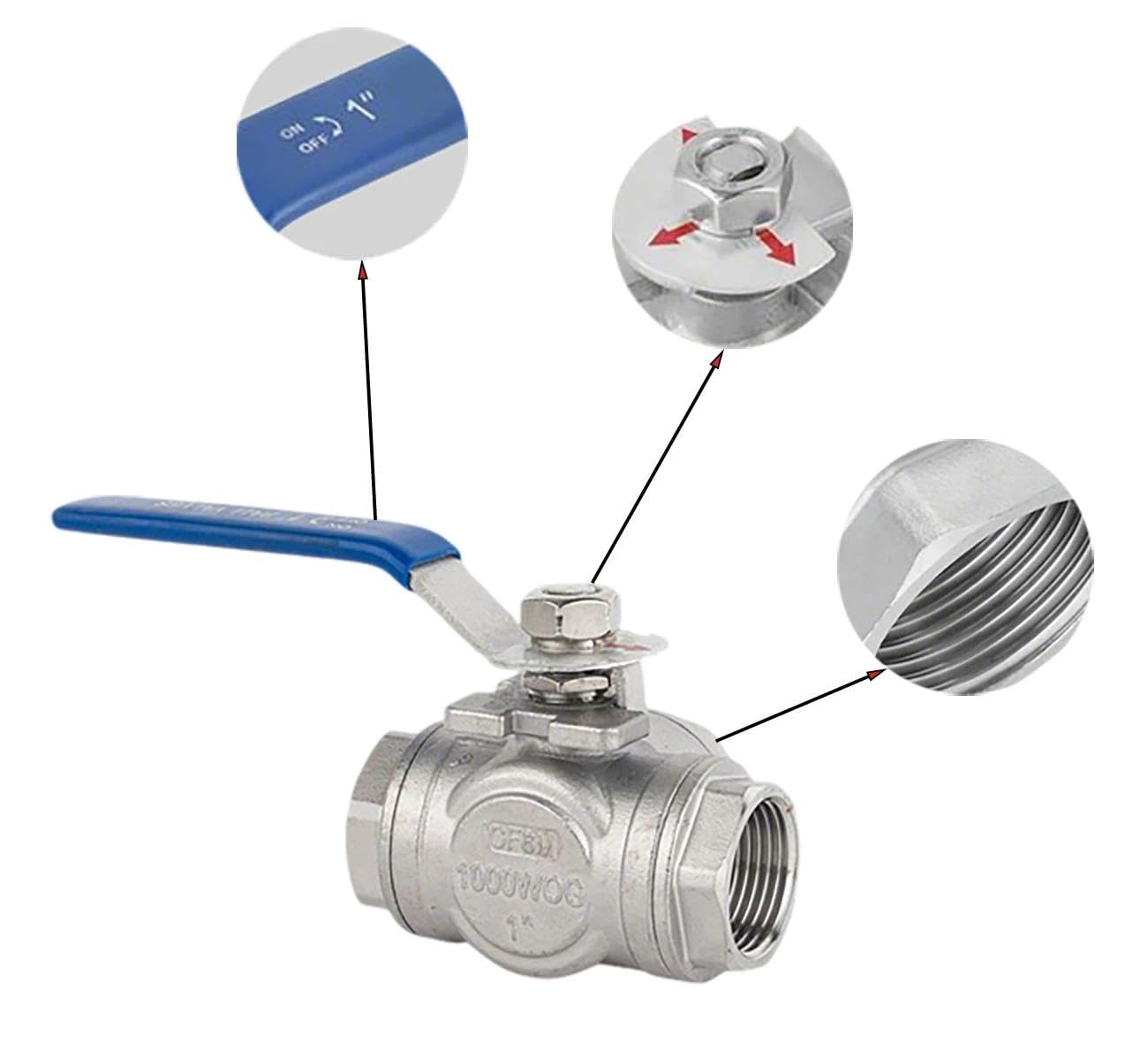 Valvola a sfera a 3 vie, valvola a sfera tipo L, valvola a sfera 1 pollice, valvola a sfera 1 pezzo DN25, valvola a 3 vie, valvola con leva blu, per acqua, olio e gas