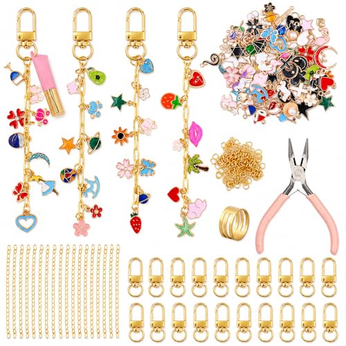 Gaiett 302 Pcs DIY Schlüsselanhänger Selber Machen Anhänger Keychain Set inklusive 100 Charms 20 Schlüsselanhänger Clips 20 Verlängerungsketten 160 Biegeringen und Schmuckzange