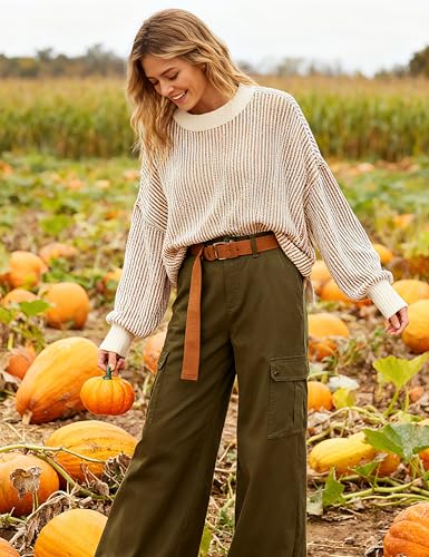 Image of Beyond Chenille Sweater for Women 2026 Winter Crew Neck Pullover Sweater Color Block Knit Tops