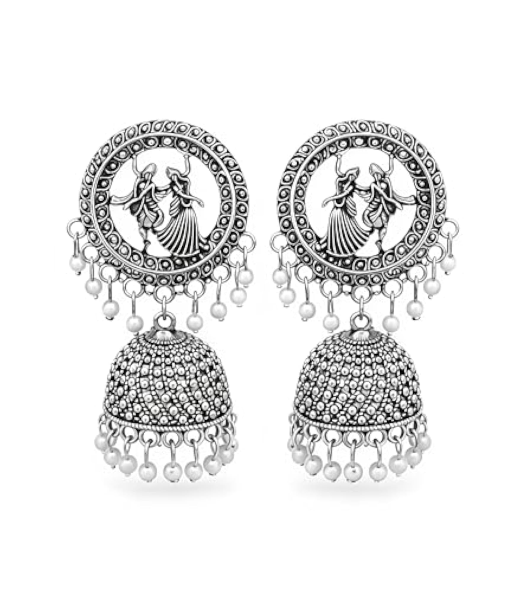 Women's Silver Look Radha Krishna Jhumka Earrings