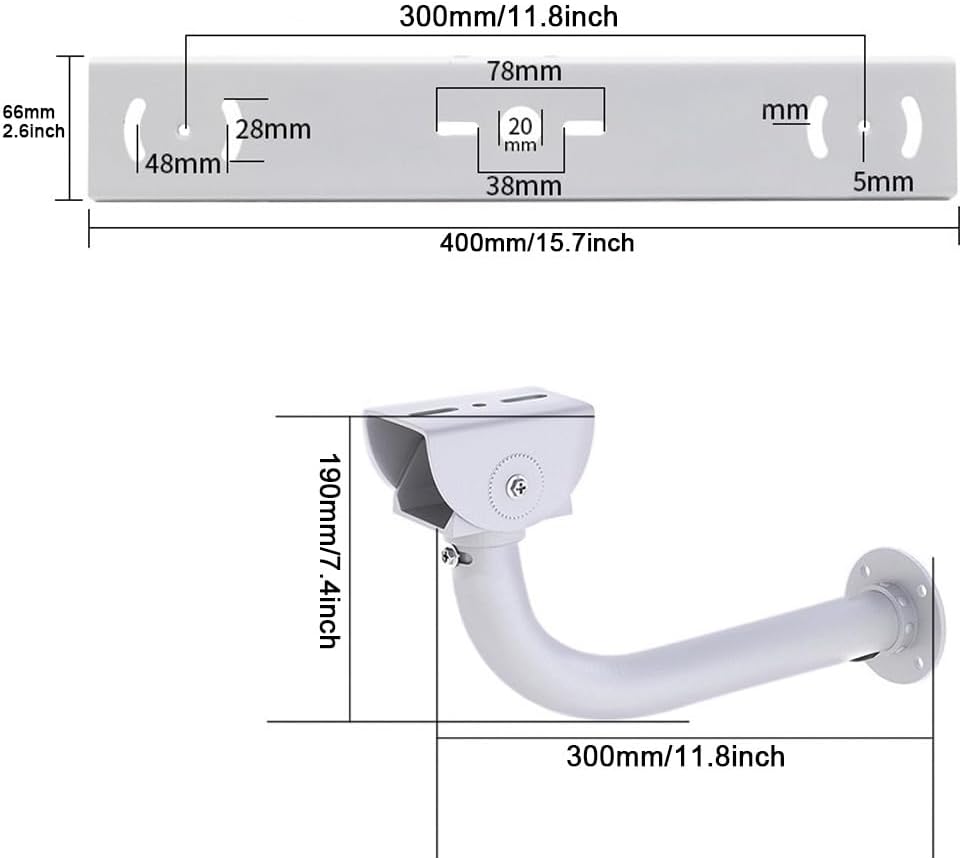 Security Camera Mount Holder Double Surveillance Camera L Type Metal Steel One to 2 Horizontal Cross Bar Dual Camera Mount Bracket Extension Bar Horizontal Arm L Shape Wall Mounting 2 Base Bracket