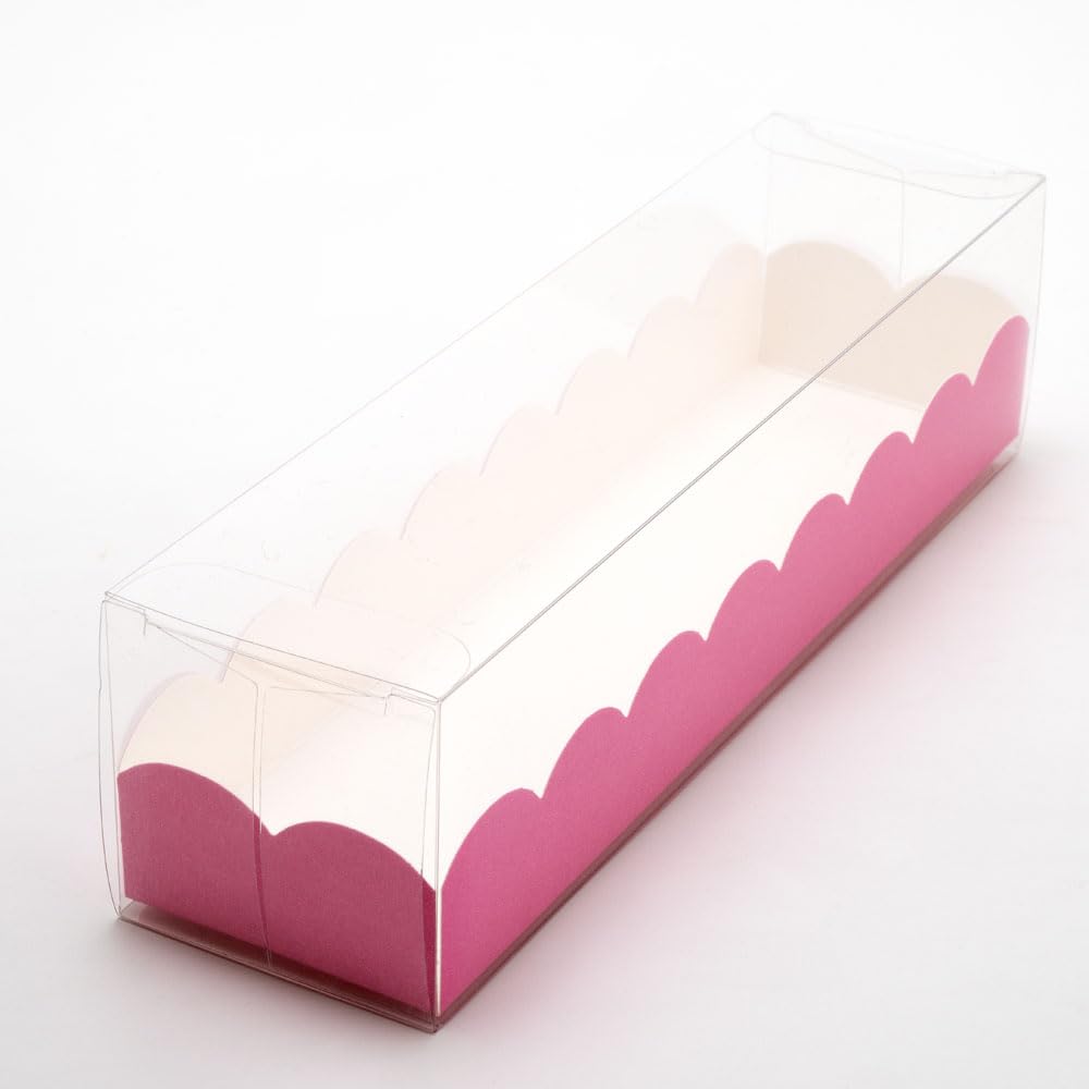 Italian Options Macaron Box for 7-8 Macarons, Food-Safe, Cookie Boxes with Pelle Insert, Macaron Treat Boxes for Cakes and Biscuits, Empty Transparent Gift Box, 10-Pack, 190 x 50 x 50mm, Fibra Pink
