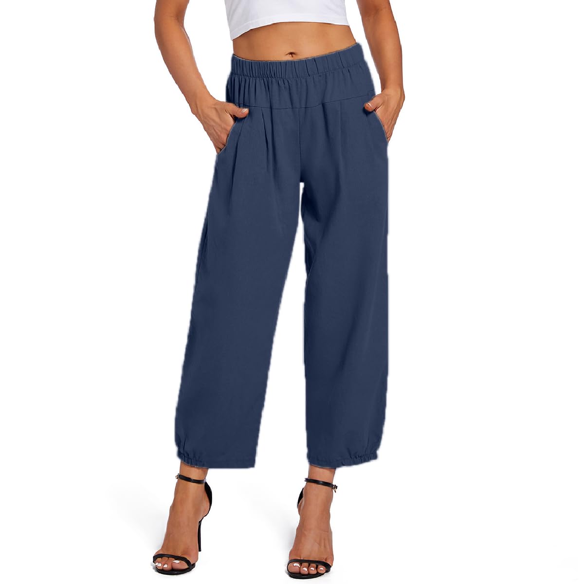 Womens Capri Yoga Pants Wide Leg Loose Comfy Lounge Cropped Capris with Pockets