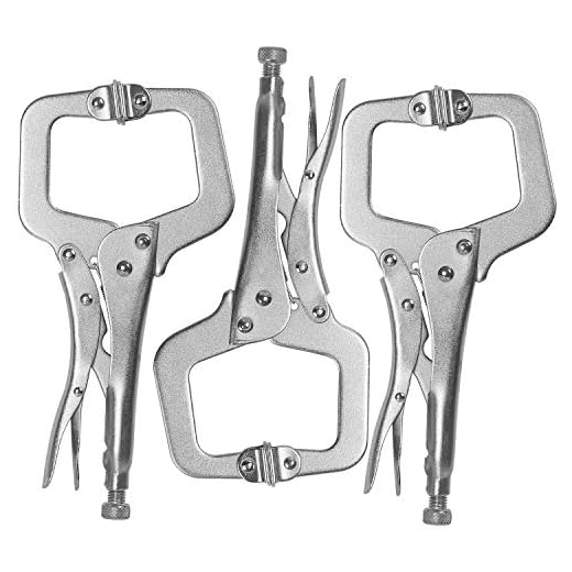 KEILEOHO 3 PCS 11 Inch C Clamp Locking Pliers with Swivel Pads, Heavy Duty Locking Pliers, Woodworking Clamps Set, Adjustable Nickel Plated C Pliers for Wood Working, Welding, Electrician Maintenance