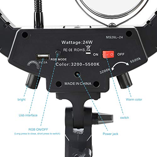 LED Ring Light 10" with Tripod Stand & Cell Phone Holder for Live Streaming & YouTube Video, Dimmable Selfie Desk Makeup Ring Light for Photography