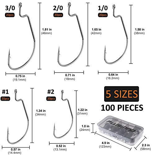 PLUSINNO Angelhaken aus Karbonstahl, versetzter Wurmhaken mit Kunststoff-Box, starke scharfe weiche Köder, Jig… – Bild 4