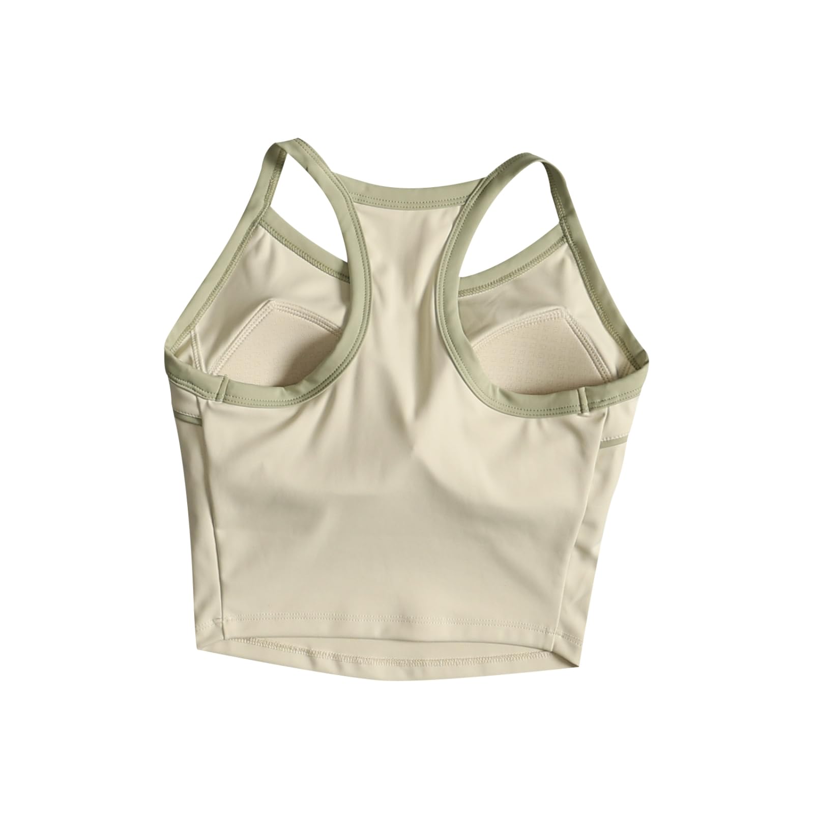 Sujetador Yoga Mujeres Contraste Tubulación Racerback Tank Top Fijo Acolchado Recortado Chaleco Deportivo Correr Gimnasio Entrenamiento-l-White
