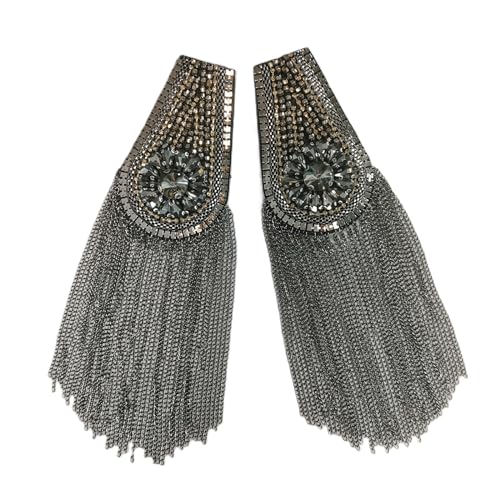 Image of Fashion rhinestone metal tassel epaulettes stage catwalk clothes accessories shoulder pad badge suit outer dress epaulettes DIY clothing accessories pins for men and women (one pair)