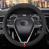 ZATOOTO Auto Lenkradbezug, Dünn Wildleder Lenkradhülle mit Weichem Alcantara Touch, Anti-Rutsch & Sport, Universalgröße 37-38cm / 14.5-15in, Schwarz