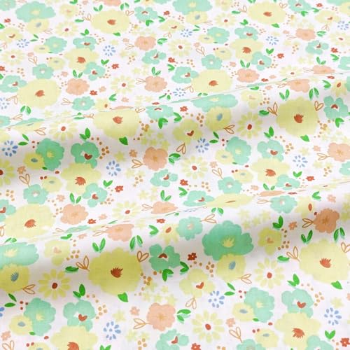 Light Weight Natural Cotton Fabric by the Yard DIY Making Supplies Quilting Patchwork Fabric Fat Quarter Bundles DIY for Quilting Cotton Patchwork Cushions (Big Green Flowers, 2 Yard)