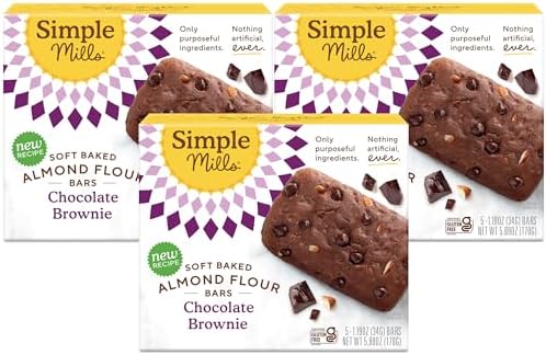 Simple Mills Almond Flour Snack Bars (Chocolate Brownie) with Organic Coconut Oil, Chia Seeds, Sunflower Seeds, and Flax Seeds, 6oz, 3 Count