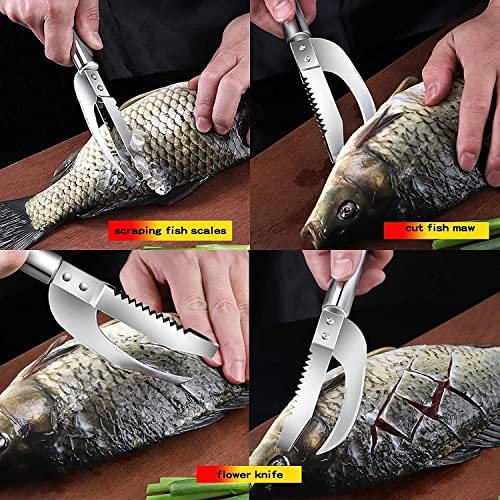 Fish Scale Knife Cut/Scrape/Dig 3-In-1, Manual Fish Scale Scraper, Multifunction Stainless Steel Fish Scaler, Fish Peeler Scaler Open Belly And Dig Out Fish Cleaner Tool Kitchen Accessorie (1 Pc) #TOP7