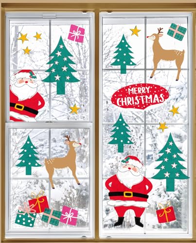 Image of Reusable Christmas Window Stickers Glass Clings (NO Glue) Festive Xmas Party Decorations Kid Friendly, Featuring Santa Claus, Rudolph, Snowflakes, Trees Made by Talking Tables UK | 6