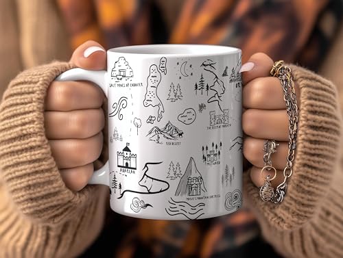 Stunning Throne of Glass Mug - Perfect Bookish Gift for Sarah J. Maas Fans with Erilea Map, Featuring Aelin Galathynius, Manon Blackbeak, and Rattle the Stars Design!