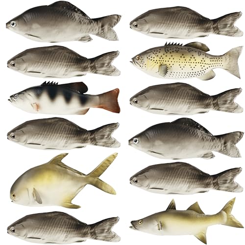 Norcoin 12 Pcs Realistic Fake Fish Toy Artificial Lifelike Sea Fishing Model Props Set for Market Display Home Kitchen Decor Party Photography Props Simulated Fish Ornaments (6 Styles)