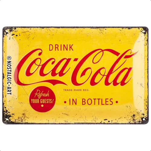 Nostalgic-Art Plaque Vintage Coca-Cola – Logo Yellow – Idée de Cadeau pour Les Fans de Coke, en métal, Déco Design Retro, 20 x 30 cm