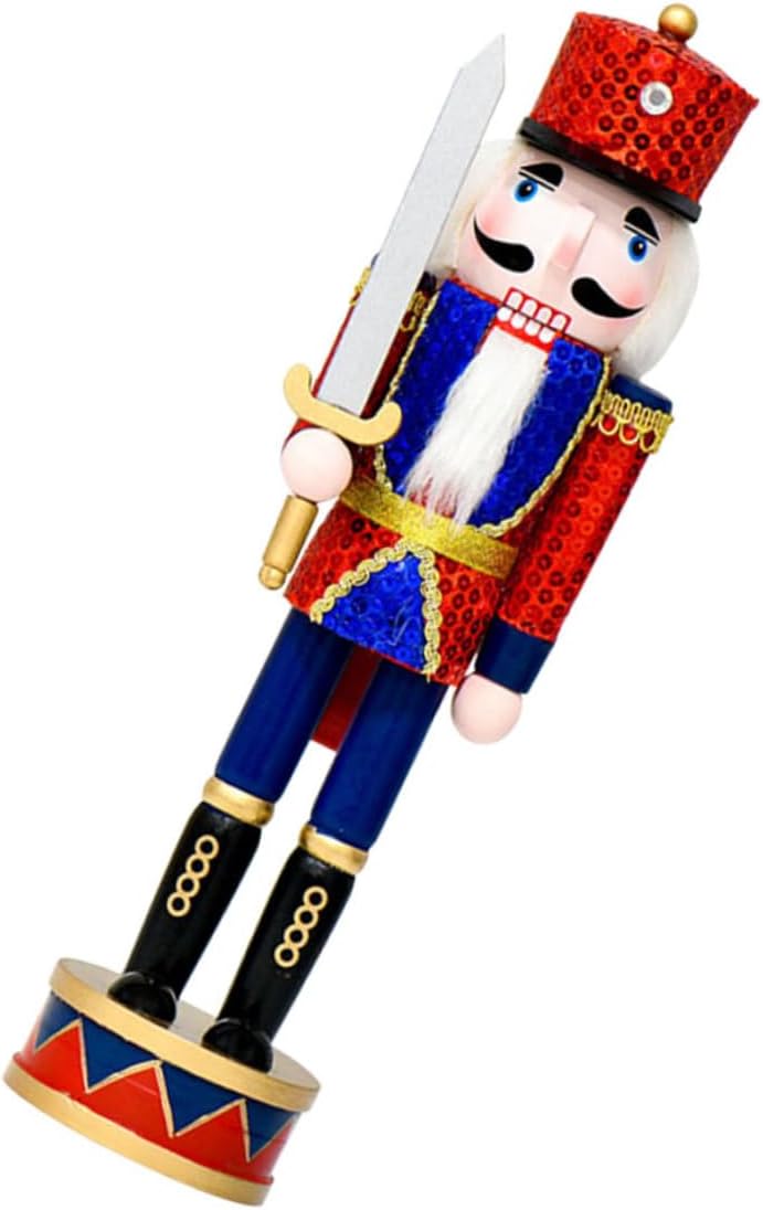 Uonlytech 36cm Sequin Drummer Nutcracker Figure Wooden Christmas Nutcracker Soldier Ornament Festive Tabletop Decoration for Holiday Collectible Display