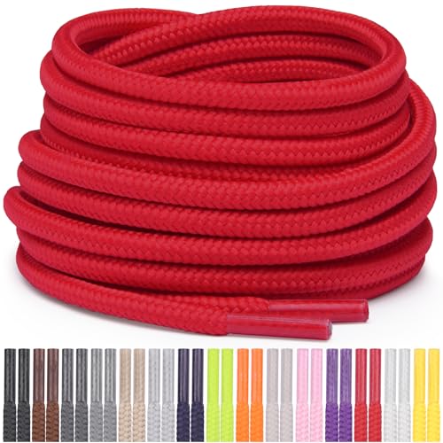 Miscly Cordones Redondos para Zapatos, Zapatillas y Botas - Disponibles en Múltiples Longitudes y Colores (Rojo, 114 cm)