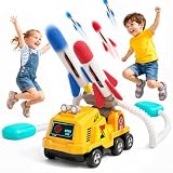 VLQ Dueling Construction Vehicle Rocket Launcher for Kids, Adjustable Angle Launch Pad, with 8 Foam Rockets Toy Set, 100ft Range, Indoor Outdoor Backyard Game Gift for Age 3-12