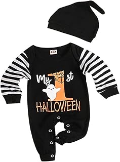 maxToonrain Baby,Clothing,Baby Boys 0-24m,Bodysuits & One-Pieces,Rompers Halloween Baby Boy and Baby Girl Romper Ghost Dress Up Costume Long Sleeve Hooded Infant Stripe Onesies Jumpsuit(Black,70cm)