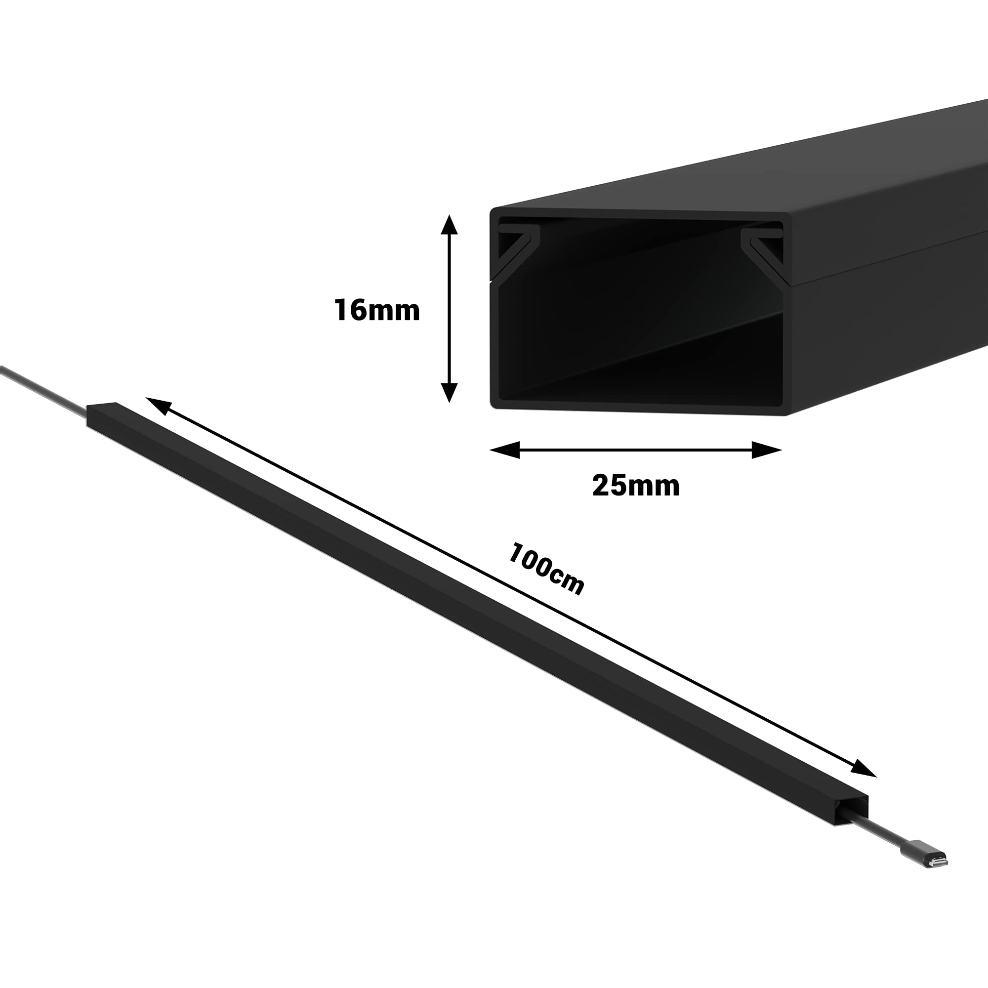 CILSON 10 m kanały kablowe 2,5 x 1,6 x 100 cm / 10 x 1 m samoprzylepny kanał kablowy czarny z taśmą piankową gotowy do montażu, osłona kabla