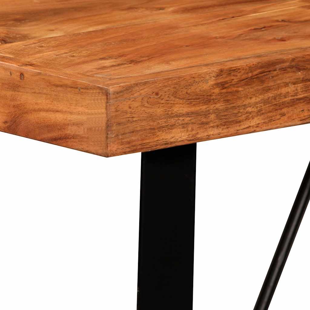Juego de 5 taburetes de madera maciza de acacia con piel auténtica y estructura de acero, 120 x 60 x 107 cm, 4 taburetes de bar, diseño industrial para comedor, muebles de terraza, balcón