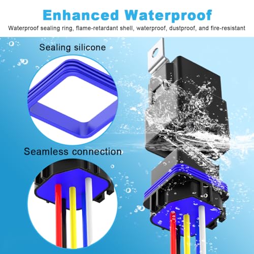Cotonlake 5Pin 12V 40/30 Amp Waterproof Relay Switch Harness Set - 12V DC 5-Pin SPDT Automotive Relays 14 AWG Hot Wires(2Pcs)
