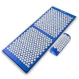 ProsourceFit Acupressure Mat and Pillow Set for Back/Neck Pain Relief and Muscle Relaxation, XL - Blue/White