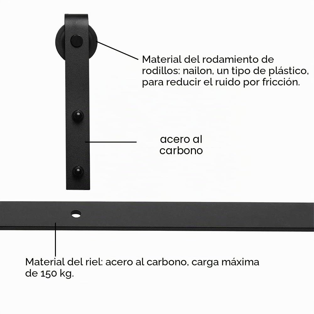 Herrajes para puerta corredera de granero de 122 cm, rieles empalmados, apto para ancho máximo de 61 cm, kit sin puerta
