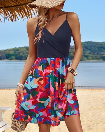 Image of STYLEWORD Womens Sundress Summer Floral Wrap V Neck Backless A-Line Casual Beach Midi Dress