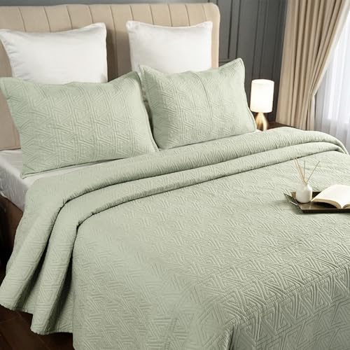 Image of MYTRIDENT Nectarsoft Italian Retreat King Size (228 cm x 274 cm) Bedcover Set, 100% Cotton, Seafoam