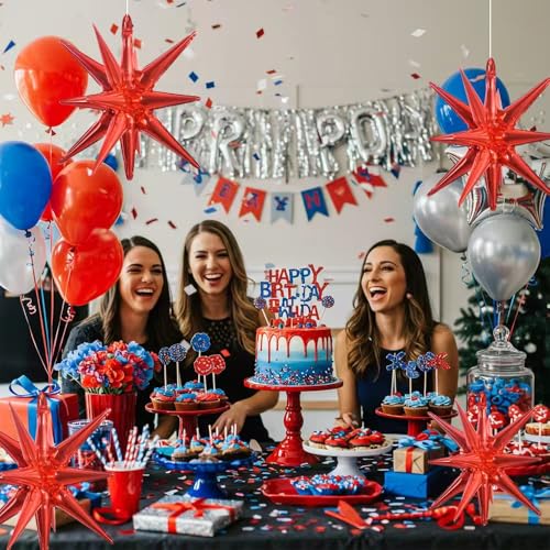 Image of TONIFUL 4 Pcs Explosion Star Balloons Red Foil Balloon Party Decorations | Large Mylar Star Balloon for Christmas Party Decor New Year Halloween Birthday Wedding Baby Shower Photo Booth Supplies