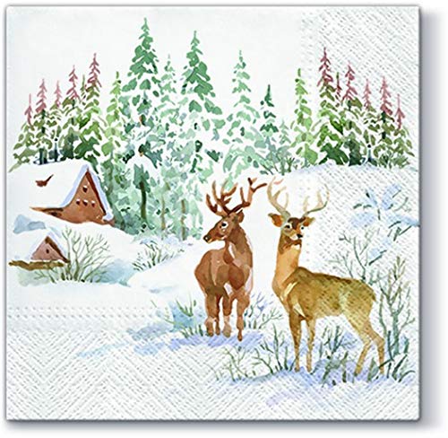 Ciervos En El Bosque Con Nieve En La Temporada De Invierno Y Navidad