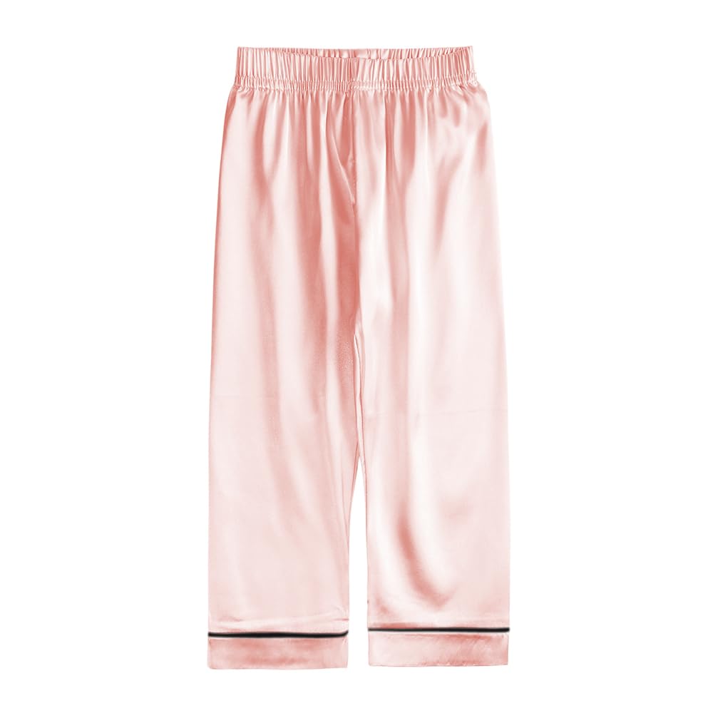 Verve Jelly Conjunto de Pijama de Seda Satinada para bebé y niña Camisa de Manga Larga con Botones Tops Pantalones Pijamas de 2 Piezas para niños