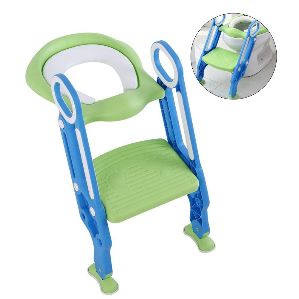 Ausla Scaletta per WC per Bambini, Sedile per WC in PP con Gradino Regolabile e Doppi Braccioli, Vasino Rigido Pieghevole per Bambini e Ragazze per Uso Domestico nel Bagno (turchese)