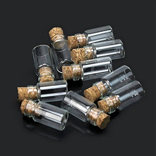 Image of Mini Clear Glass Wish Bottles with Cork Stopper, 1ml Mini Message Bottle, Tiny Glass Bottles With Wood Cork Empty Small Containers for Crafts & Decorations 4 cm Pack of (10)