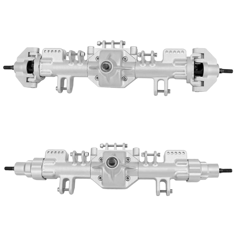 Pothyes Aluminum Complete Front Rear Axle with Steering Linkage for RC Car 1/8 Losi LMT Monster Truck Metal Upgrade Parts (Silver)