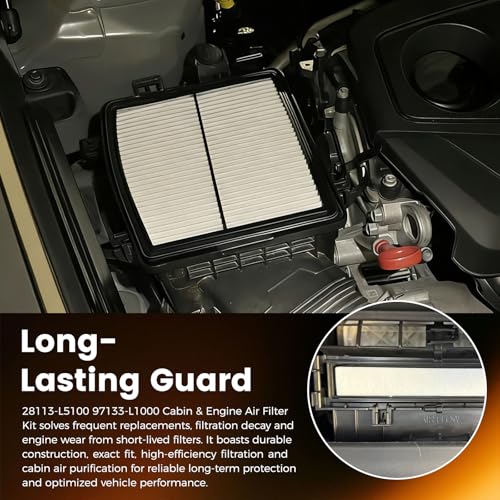 Image of 28113-L5100 97133-L1000 Engine & Cabin Air Filter Set Compatible with Hyundai Tucson 2022-2026 Santa Fe 2021-2025 Sonata 2020-2025 Kia Sorento 2021-2025 Sportage 2023-2025 Hybrid 1.6L 2.0L