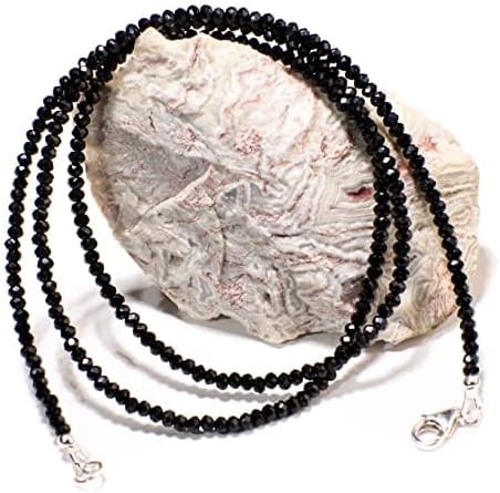Genuine Black Spinel Micro Faceted 4mm Diamond Cut 925 Sterling Silver Rhodium Men's Necklace