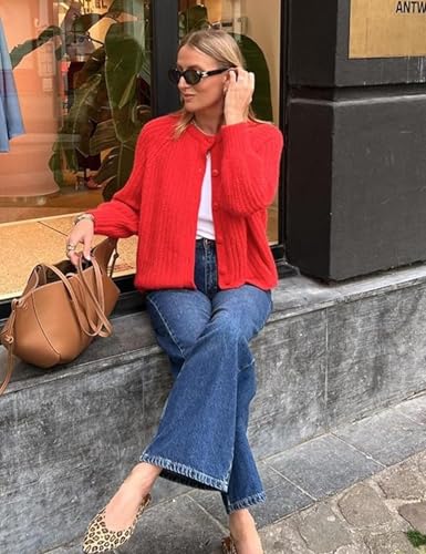 Image of Esmeling Women's Long Sleeve Crewneck Sweater Cardigans Fall Casual Solid Chunky Knit Coat