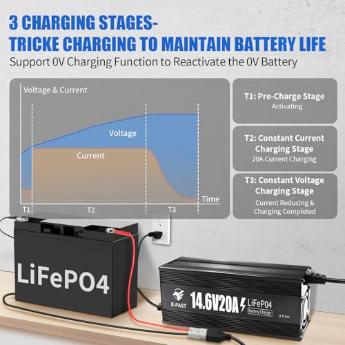 Image of 12V 20A Lithium Battery Charger, 14.6V LiFePO4 Battery Charger with Premium Aluminum Housing - 0V Activation for Golf Cart, RV, Marine, Boat, Trolling Motor - Includes Anderson Connector