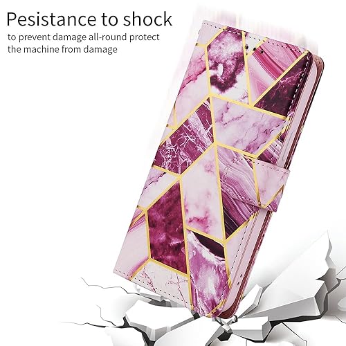 Image of ClickCase Marble Series Faux Leather Back Case Card Holder Wallet with Magnetic Closure Flip Cover for iPhone 15 Plus (Wine Purple)