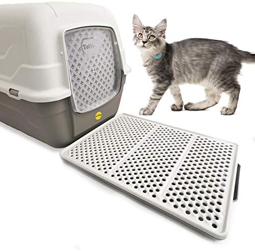 CAT CENTRE Luxury Grey Hooded Cat Litter Tray Box + Sifting Large Mat Bundle Set Pad Catcher Waterproof Trapper Toilet Enclosed Box Pan Loo Charcoal Filter Flap Door Lidded Detachable Hood Enclosed